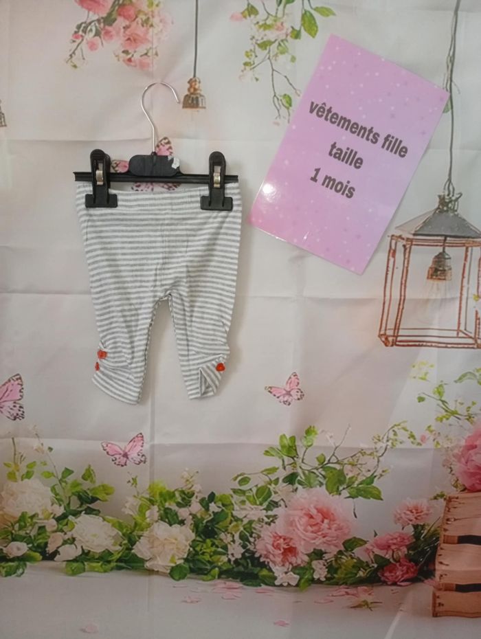 Legging fille Tissaia gris et blanc taille 1 mois / 56 cm