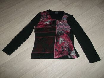 Tee shirt PAUSE CAFE voile noir et multicolore empiècement mohair 44 TBE