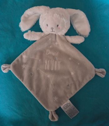 Doudou plat lapin losange gris - Douce nuit - Mots d'enfants