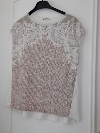 Haut motif écaille avec broderies beige femme taille S zara