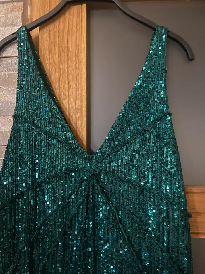 Magnifique robe verte sequins paillette Zara taille L - photo numéro 3