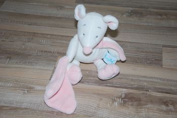 Doudou Souris Blanche Rose Baby Nat Mouchoir Echarpe