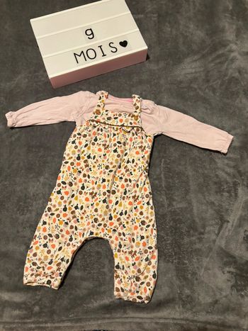 Ensemble salopette t-shirt manches longues 9 mois