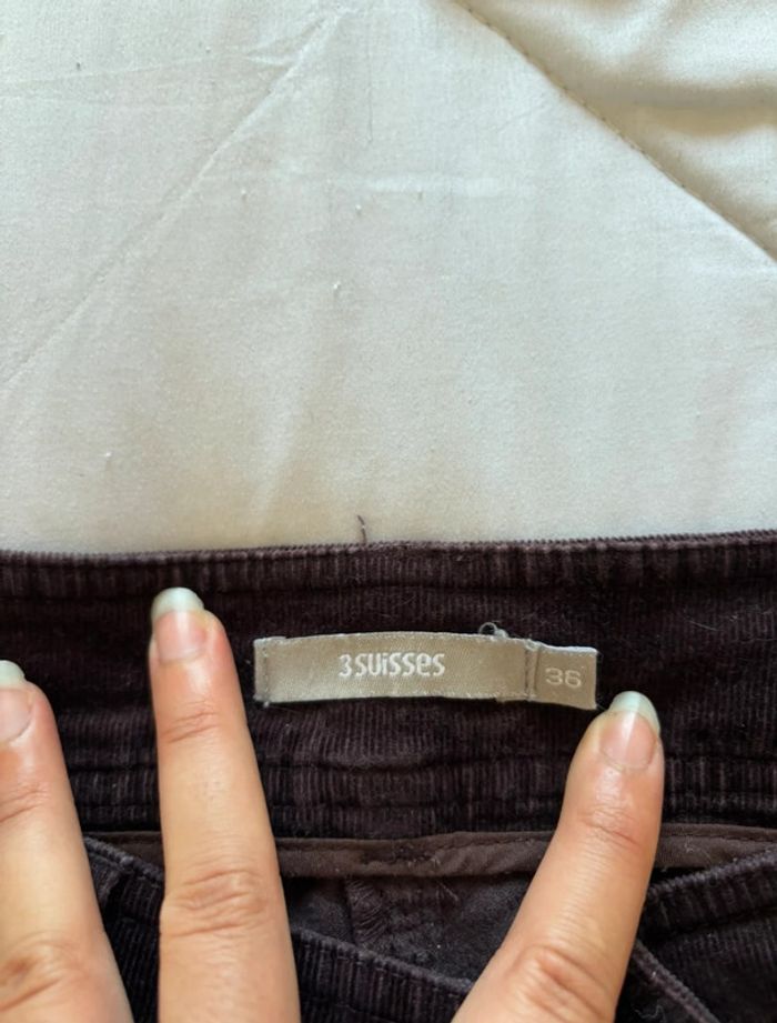 Pantalon 3 suisses velours côtelé marron cerise mi taille haute straight droit y2k 00s taille M/38 - photo numéro 8