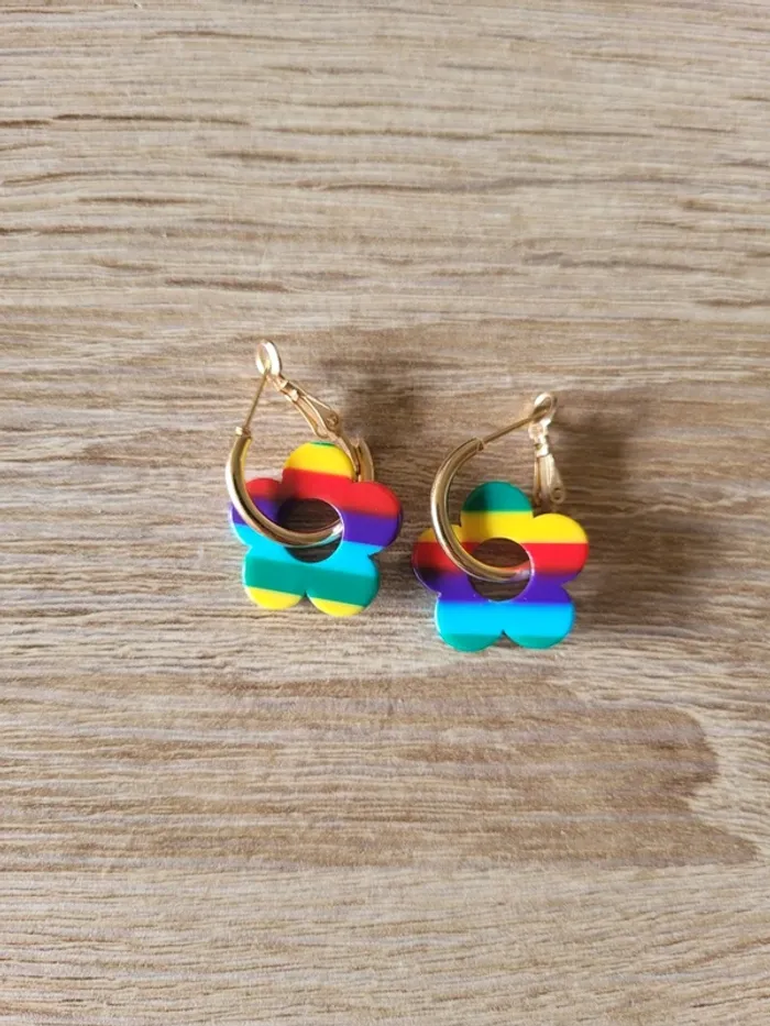Boucles d'oreilles fleurs multicolores