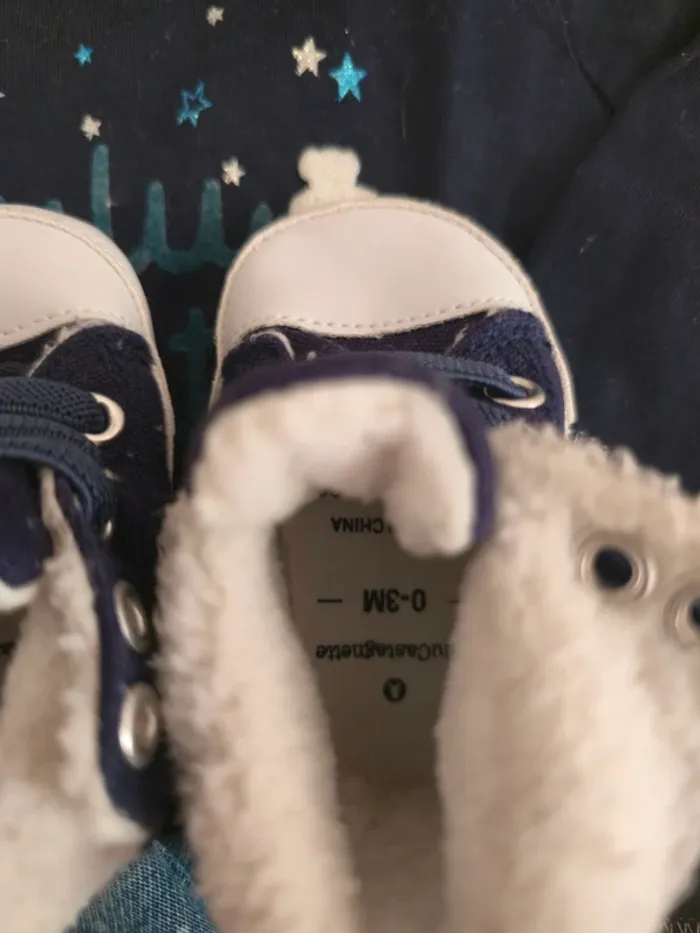 Ensemble 3 pièces haut nounours et jegging jean à pois avec baskets assorties 3 mois - photo numéro 4