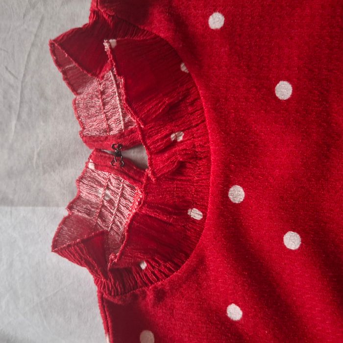 Blouse fluide rouge à pois blanc – Col montant froncé - Manches longues - Taille XS/S/M - Naf Naf - photo numéro 7