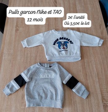 Pulls garçon en 12 mois Nike et TAO