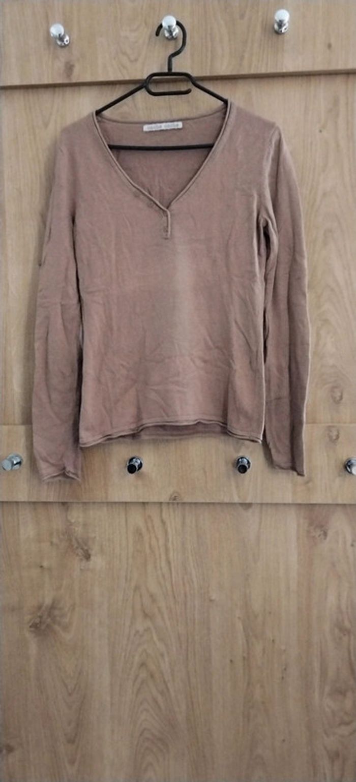 Pull marron empiècement coude Cache cache TM