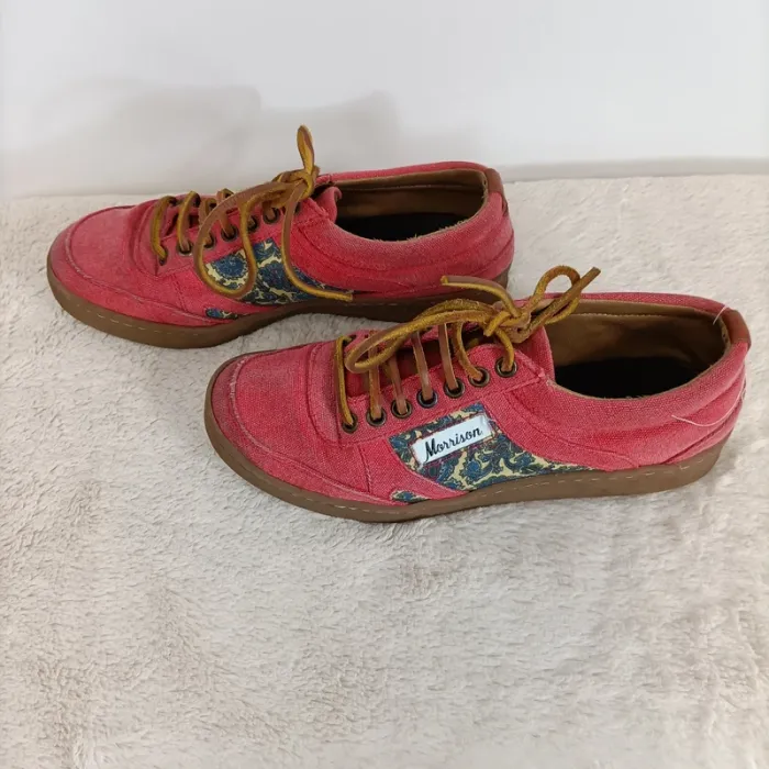baskets chaussures de ville Morrison 38 rouge motifs vintage toile - photo numéro 3