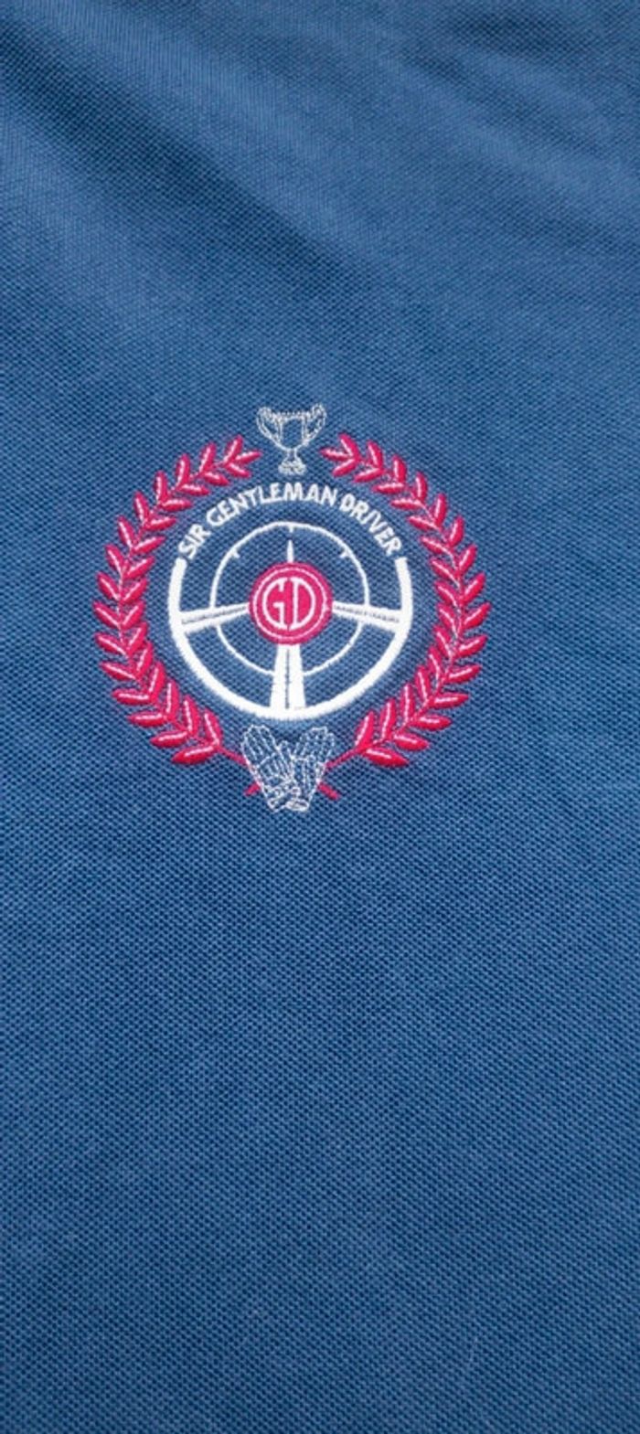 Magnifique polo manches longues Sir Gentleman Driver bleu marine et rouge, col mao, taille L - photo numéro 5