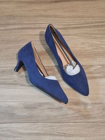 Escarpins chaussures à talon daim habillées élégante femme bleu 