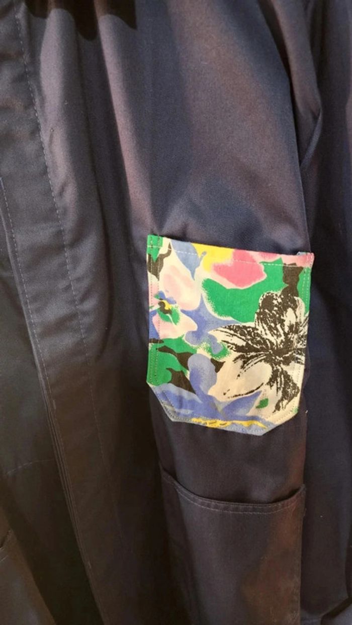 Veste de travail mixte revisitée avec un coton vintage upcyclé - photo numéro 2