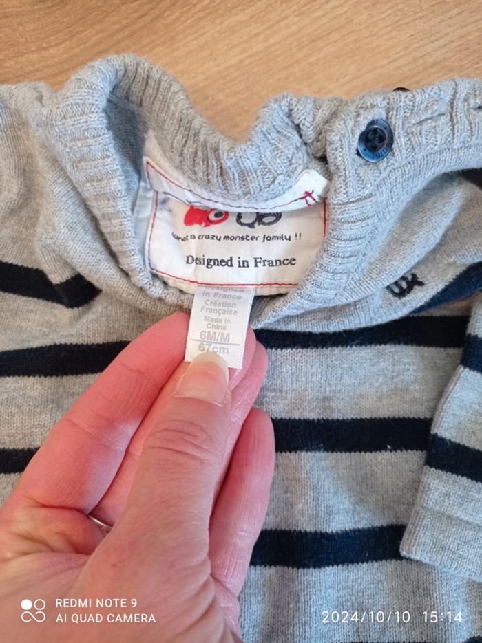 Ensemble chino vert+ 2 chemises jean + pull marinière 6 mois - photo numéro 12