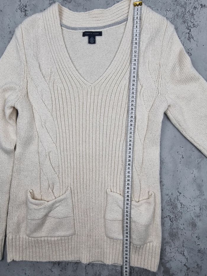 Pull torsadé Tommy Hilfiger écru – Taille M Femme (mesures en photos) - photo numéro 5