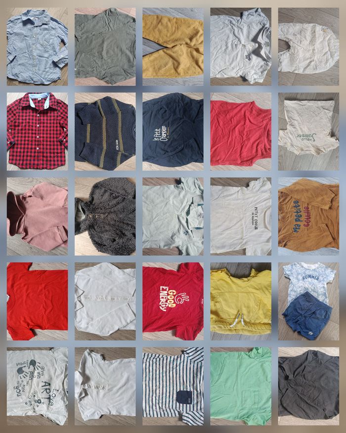 Lot de + de 60 vêtements bébés garçon du 9 mois au 6 ans