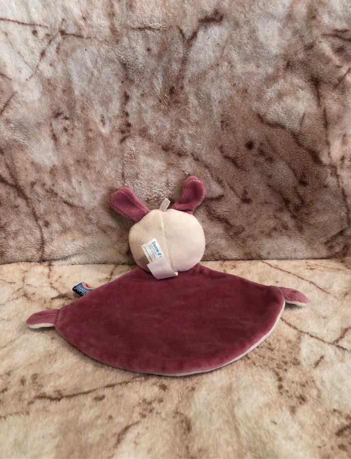 Doudou plat triangle lapin rose brodé lapin poussette Sucre d'Orge - photo numéro 2