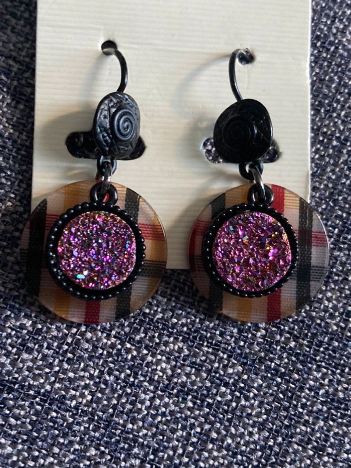 Boucles oreilles roses paillettes - photo numéro 3