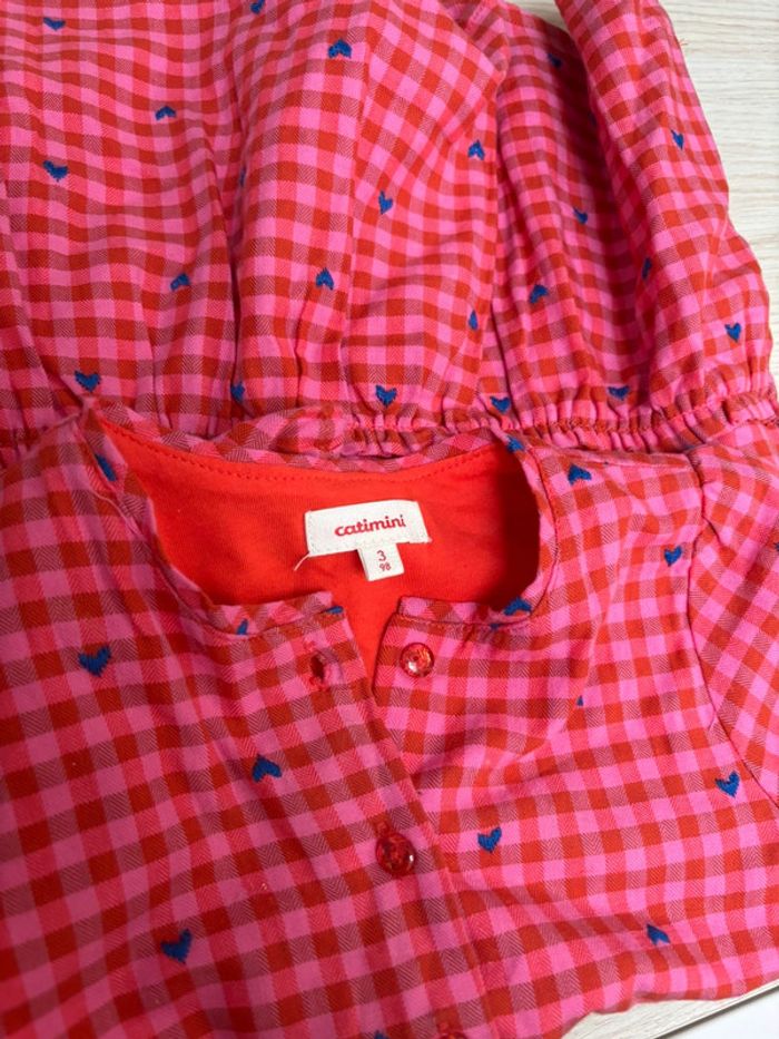 Robe à carreaux rouge et rose Catimini taille 3 ans - photo numéro 5