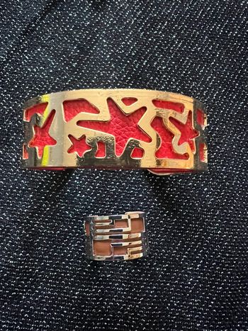 Manchette  et bague avec cuir réglables