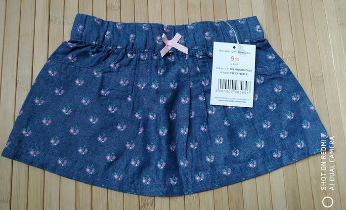 Jupe Jean fleurs 9 mois neuf