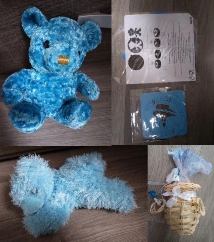 Lot 2 pochoirs anniversaire + 2 peluches - photo numéro 1