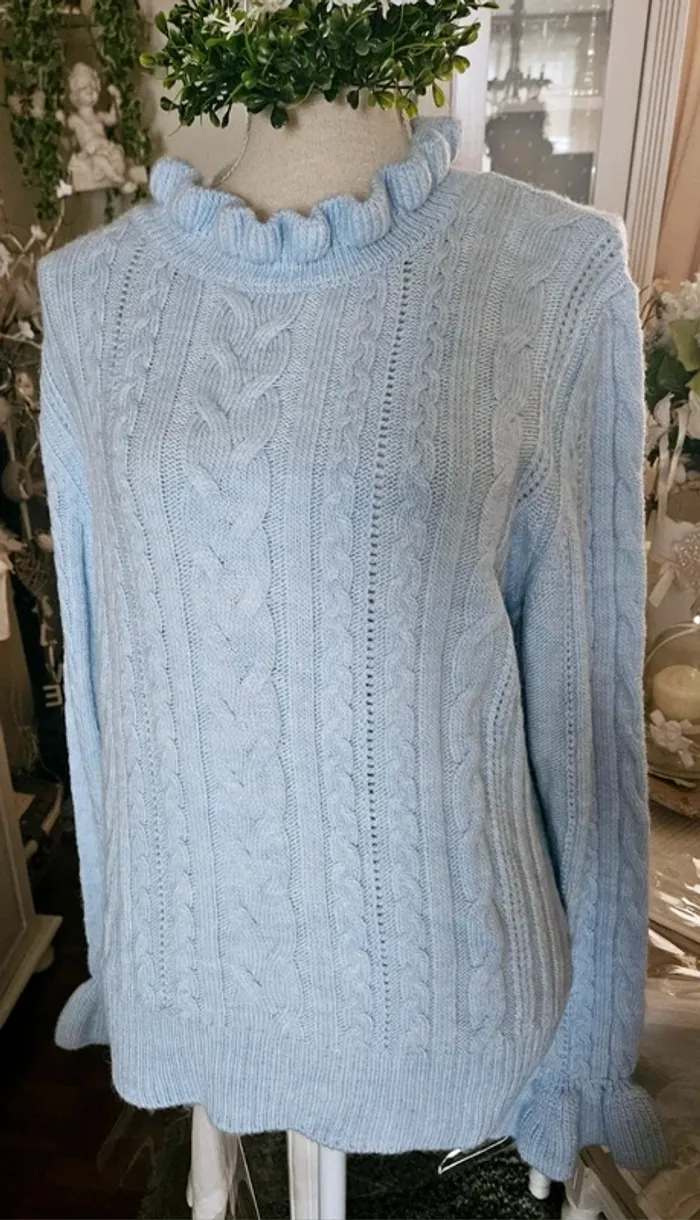 Pull bleu ciel torsadé H & M Taille L Neuf - photo numéro 3