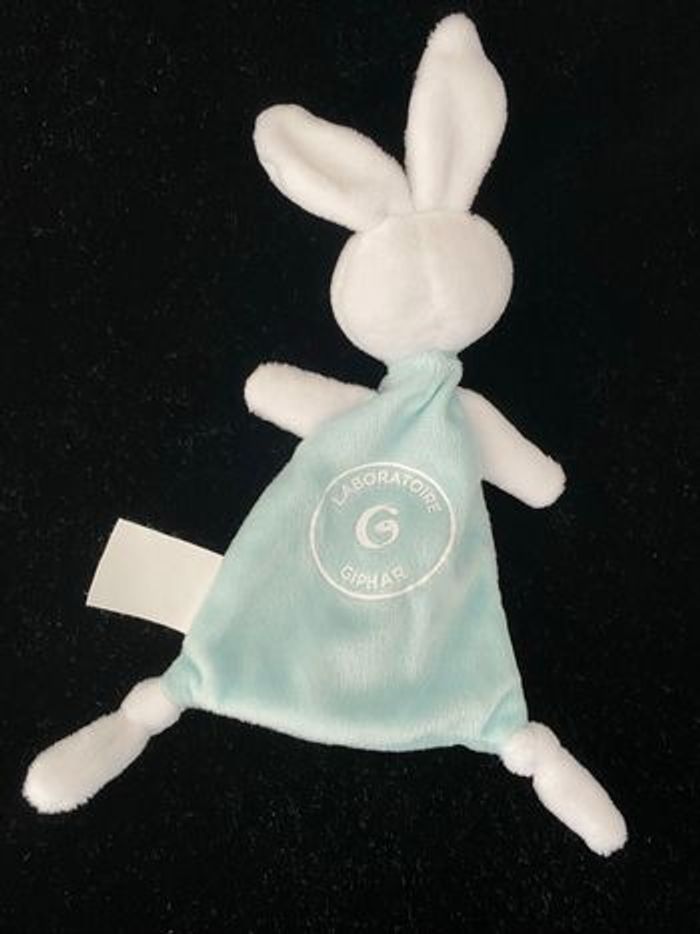 B6184❤️Doudou plat lapin laboratoire giphar bleu blanc - photo numéro 2