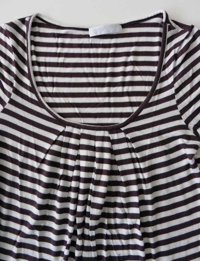 T-shirt rayé blanc et marron à manches longues. Promod. Taille 36 - photo numéro 2