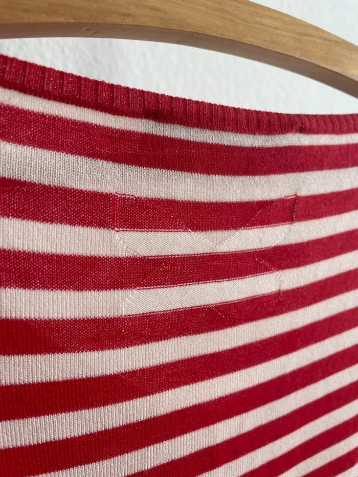 Pull col V rayé blanc et rouge Max Mara - photo numéro 5