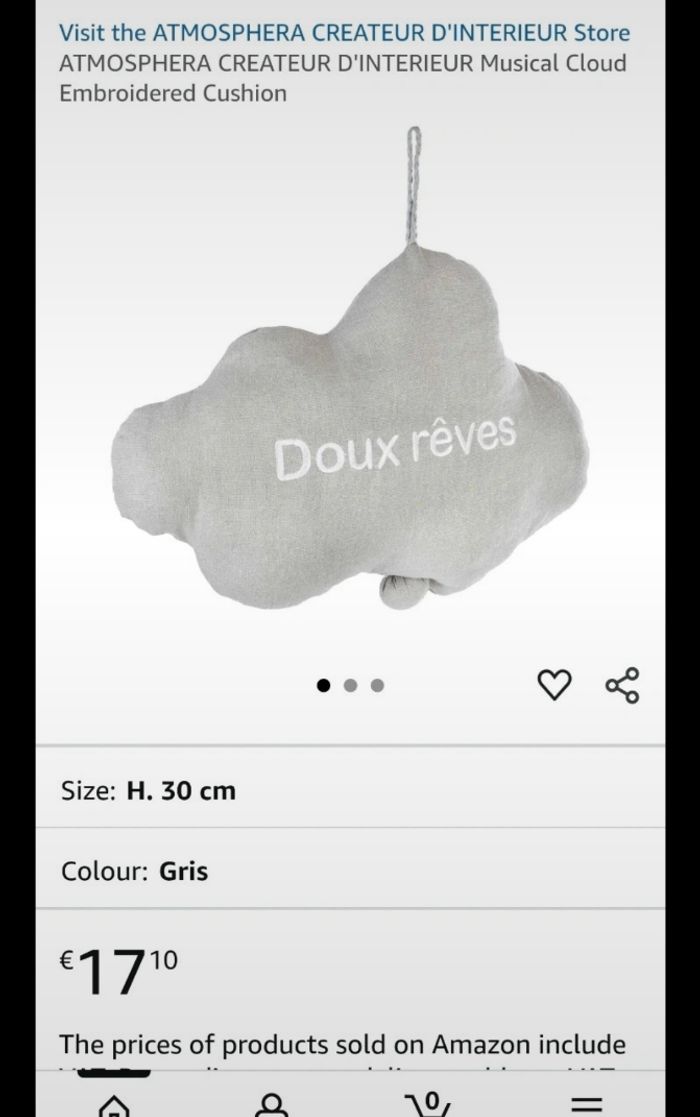 Coussin boite à musique nuage neuve avec étiquette - photo numéro 2