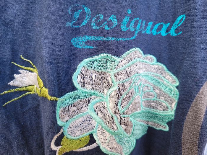 Superbe robe boule Desigual, tons bleus et verts, manches longues, taille M (40) - photo numéro 13