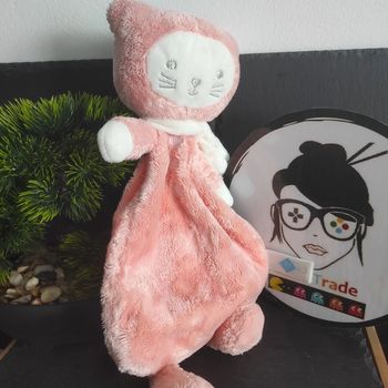Doudou plat Tex baby Doudou Plat Chat Rose Saumon Blanc Écharpe #geektradedoudou