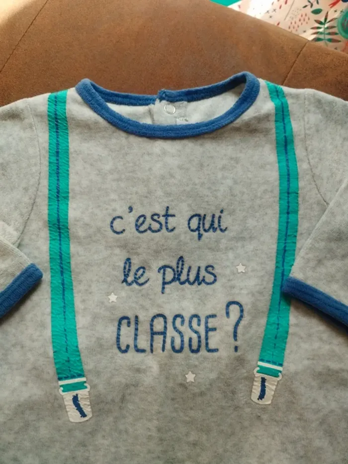 Pyjama velours 1 pièce garçon 12 mois - photo numéro 2