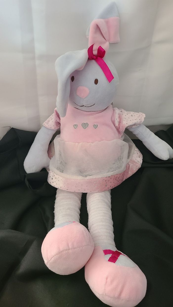 Peluche doudou Lapin gris rose tutu coeurs Nounours 48 cm - photo numéro 2