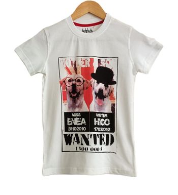 T shirt blanc à chiens multicolore. NPO. Coton. Taille 10 ans