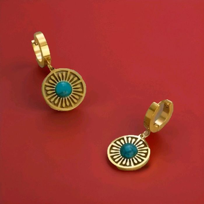 boucles d'oreilles en plaqué or jaune + turquoise de marque hippie & bohème by petits hauts - photo numéro 3