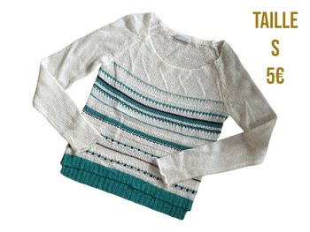 Pull en laine blanc et bleu Promod taille S-M neuf