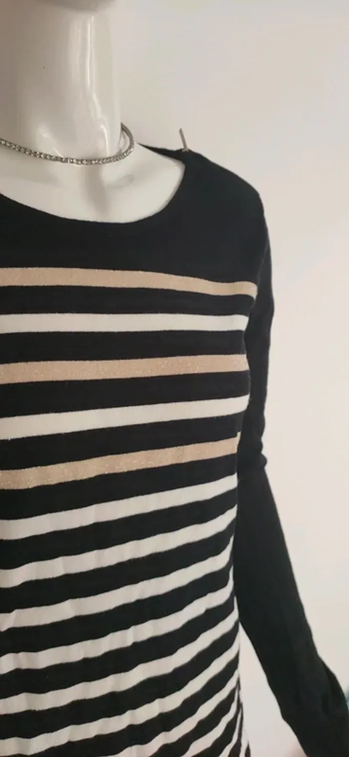 T-shirt manches longues, noir/blanc/doré Grain de Malice - photo numéro 2
