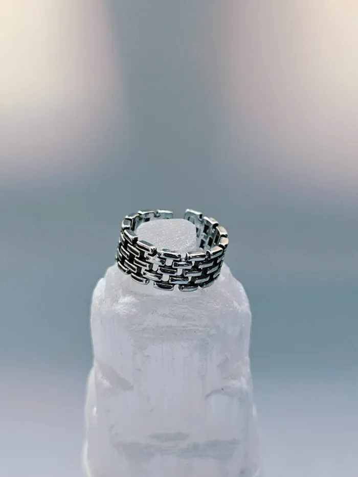 Bague acier inoxydable motif brique ajourée ajustable