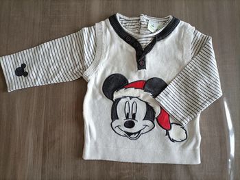 Pull débardeur/ T Shirt manches longues effet 2 en 1 Mickey Disney Noël 6 mois