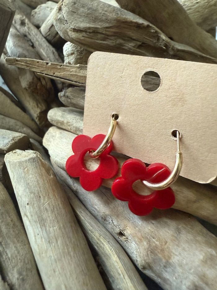 Boucle fleur fantaisie rouge - photo numéro 2