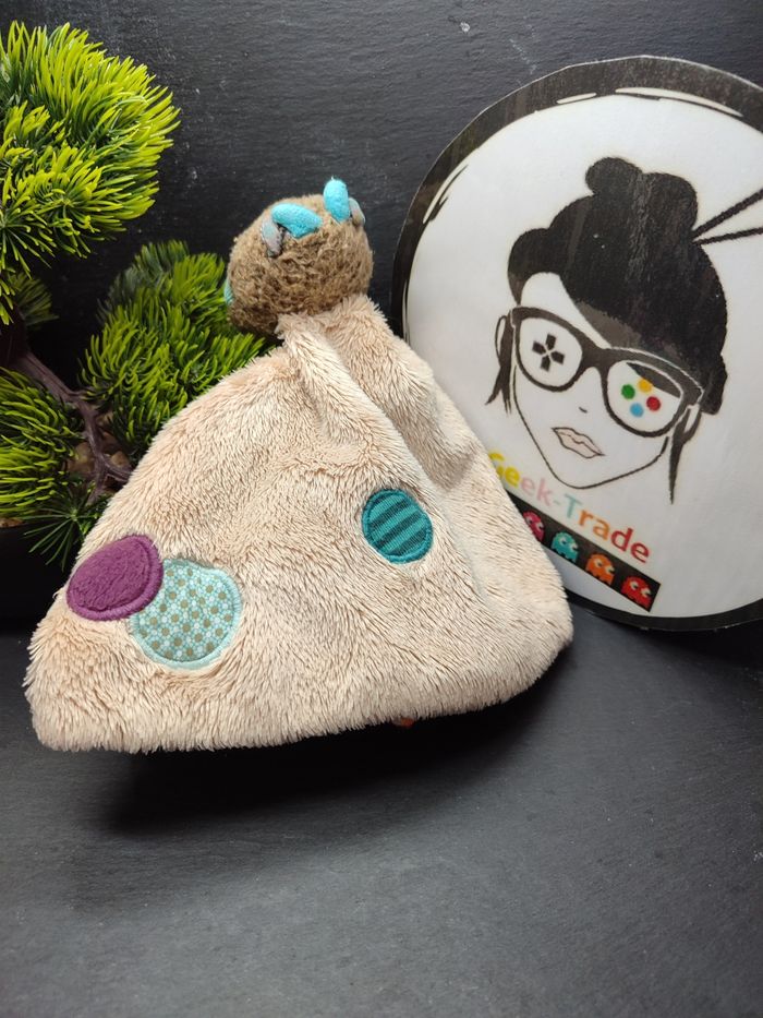 Doudou plat Vache beige rayé Les jolis pas beaux moulin roty vert rond violet - photo numéro 2