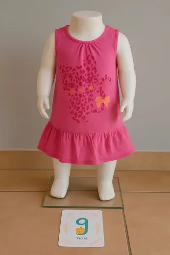 Robe bébé rose motif léopard Taille 9 mois