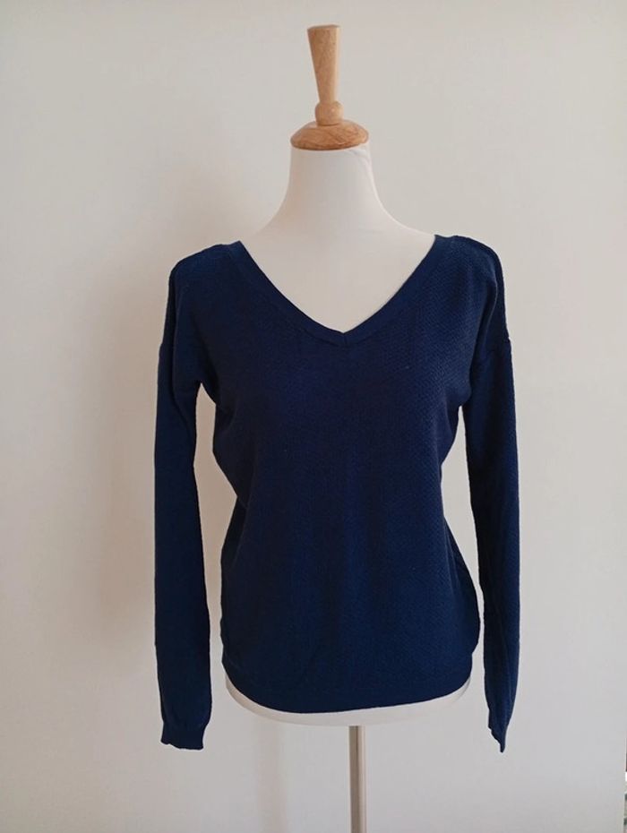 Etam - pull fin col V - bleu - taille XS