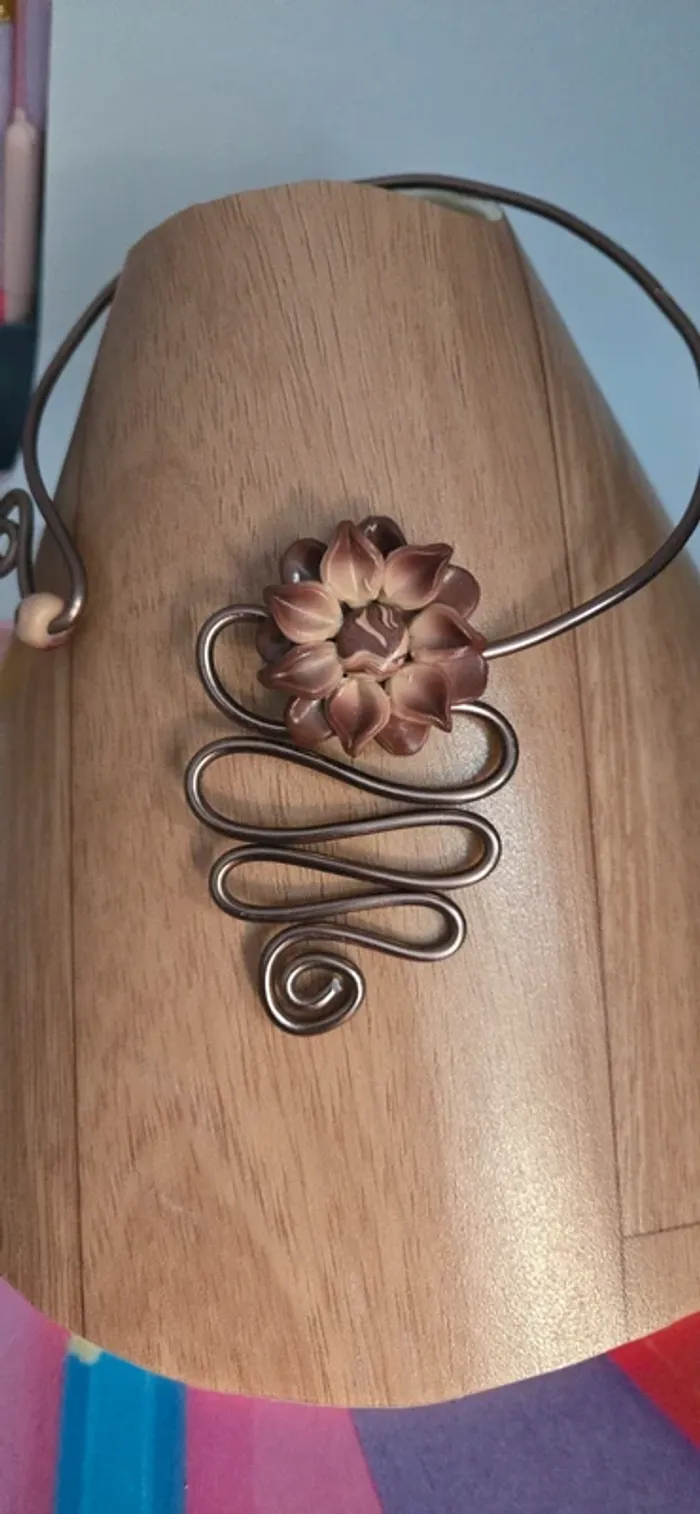 Collier Fimo marron duo neuf - photo numéro 2