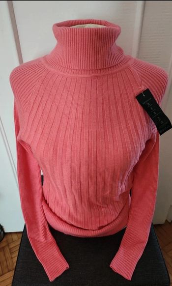 Pull col roulé coton rose