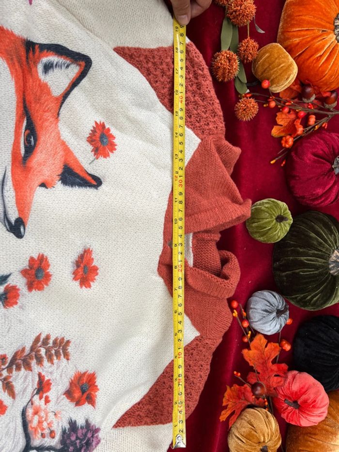 Pull à capuche renard Taille L – Motif forêt & fleurs - photo numéro 6