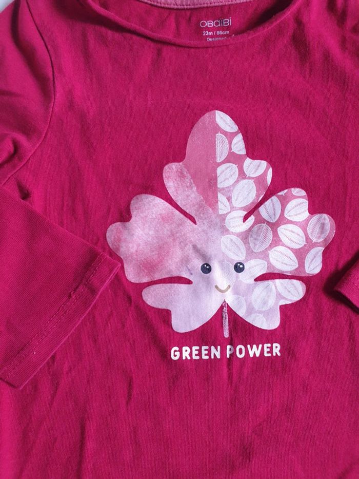 Tee-shirt manches fushia feuille - photo numéro 2