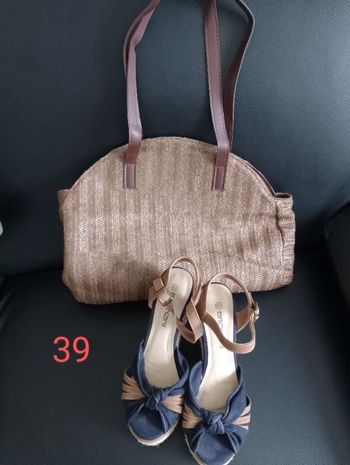 Lot sandales compensées 39 + sac paille
